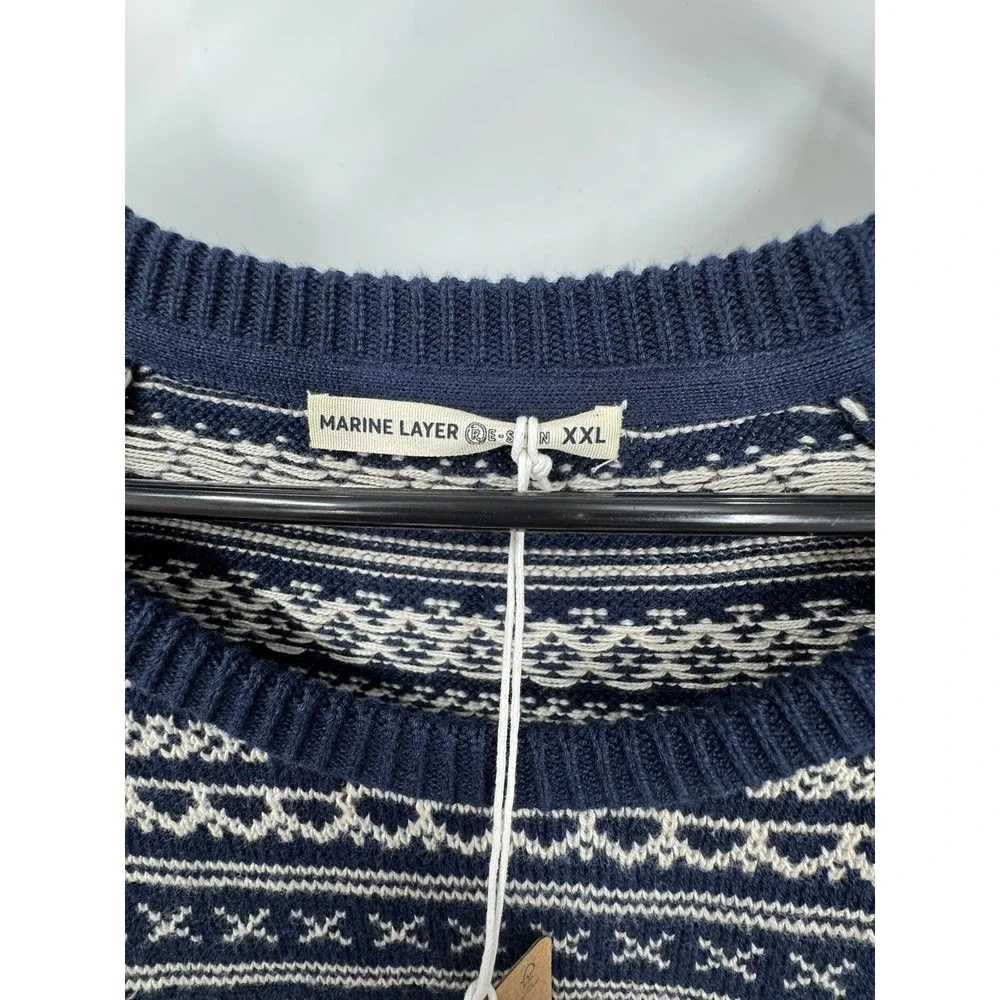 Marine Layer Knox Fair Isle Knit Sweater Black‎ Iris Cream Men's XXL Pullover